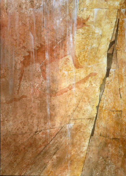 Sketch of an animal on an old stone wall.